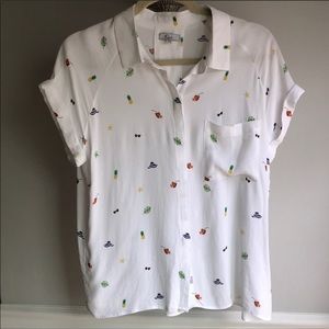 Anthropologie white sheer beach flowy button up